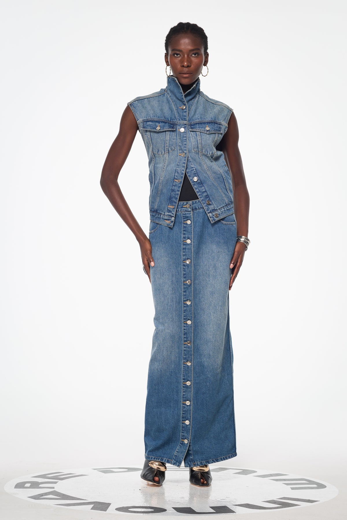 Baggi Stand Collar Denim Vest