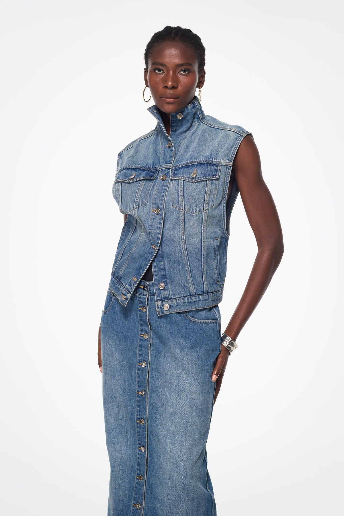 Baggi Stand Collar Denim Vest
