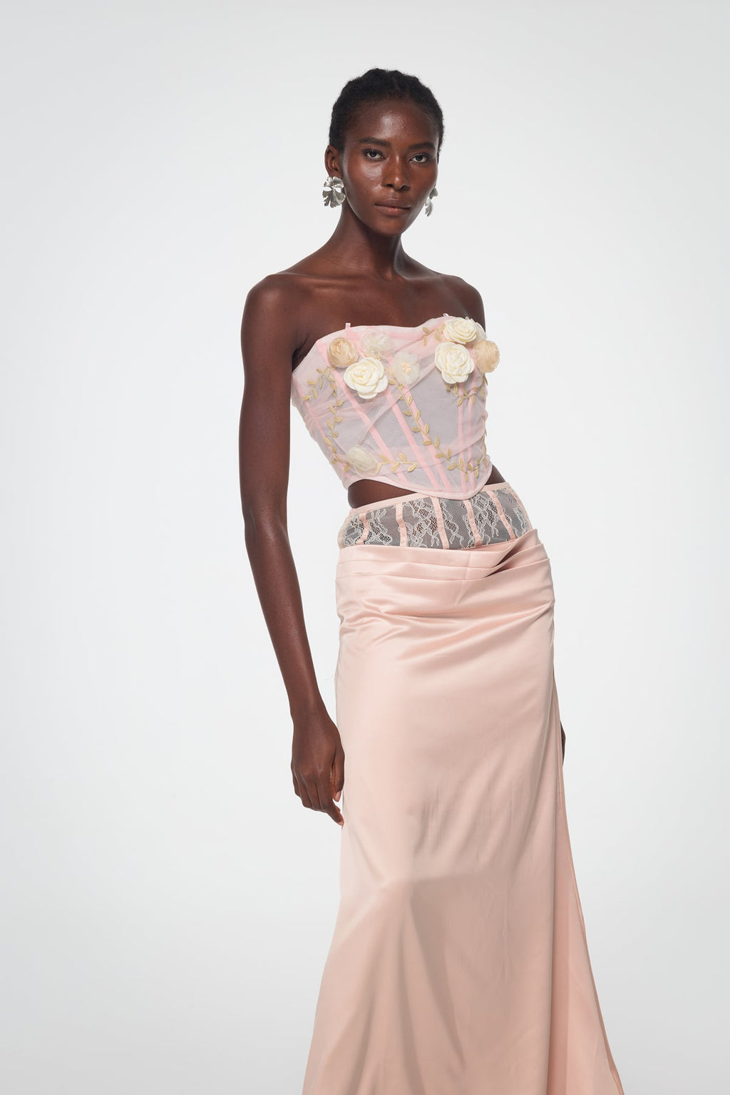 Bahador Corset Mesh Flower Top