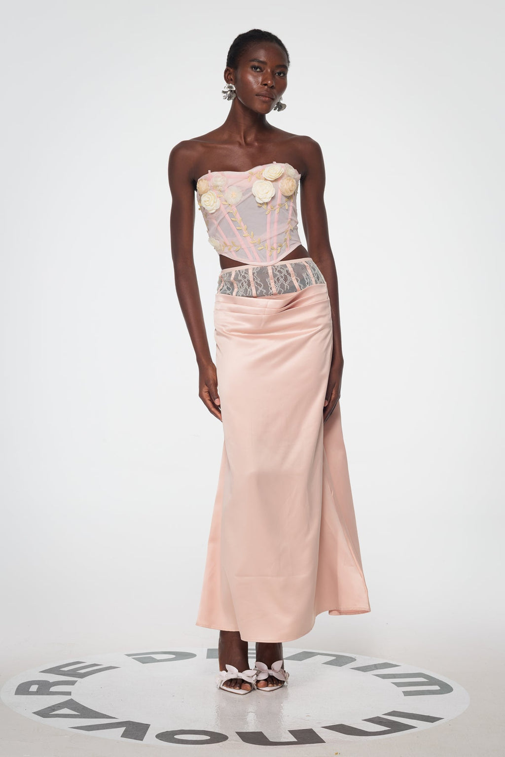 Bahador Corset Mesh Flower Top