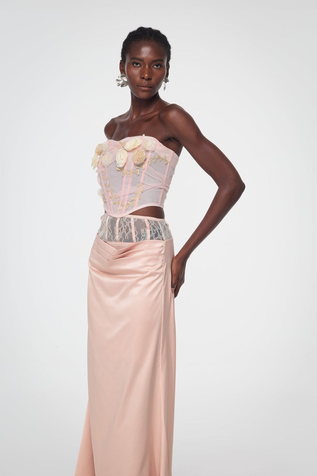 Bahador Corset Mesh Flower Top