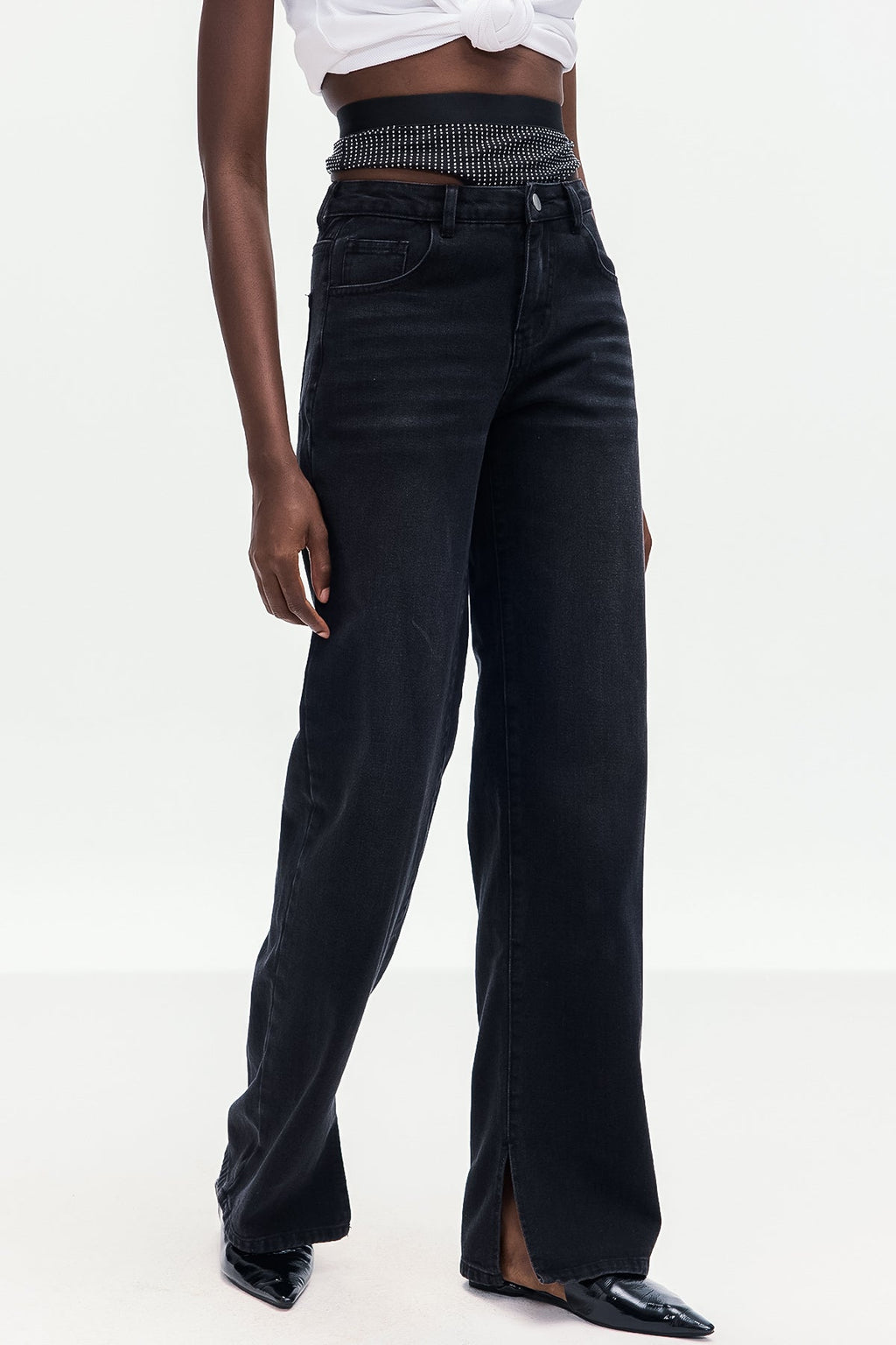 Bahari Cutout Deconstruct Jeans In Black
