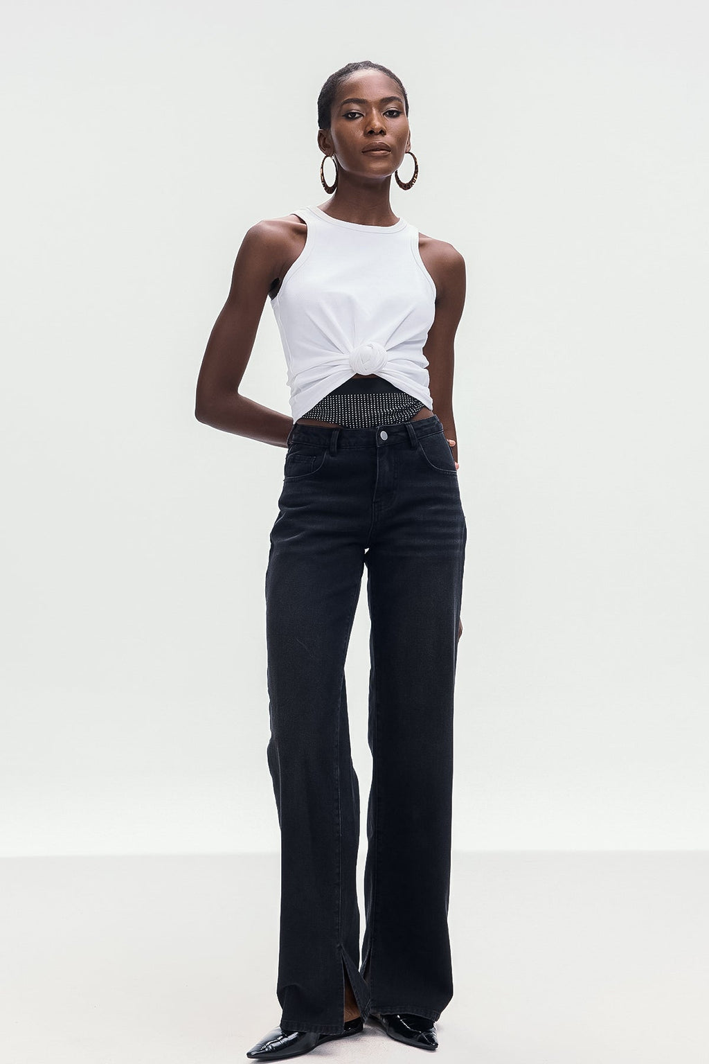 Bahari Cutout Deconstruct Jeans In Black