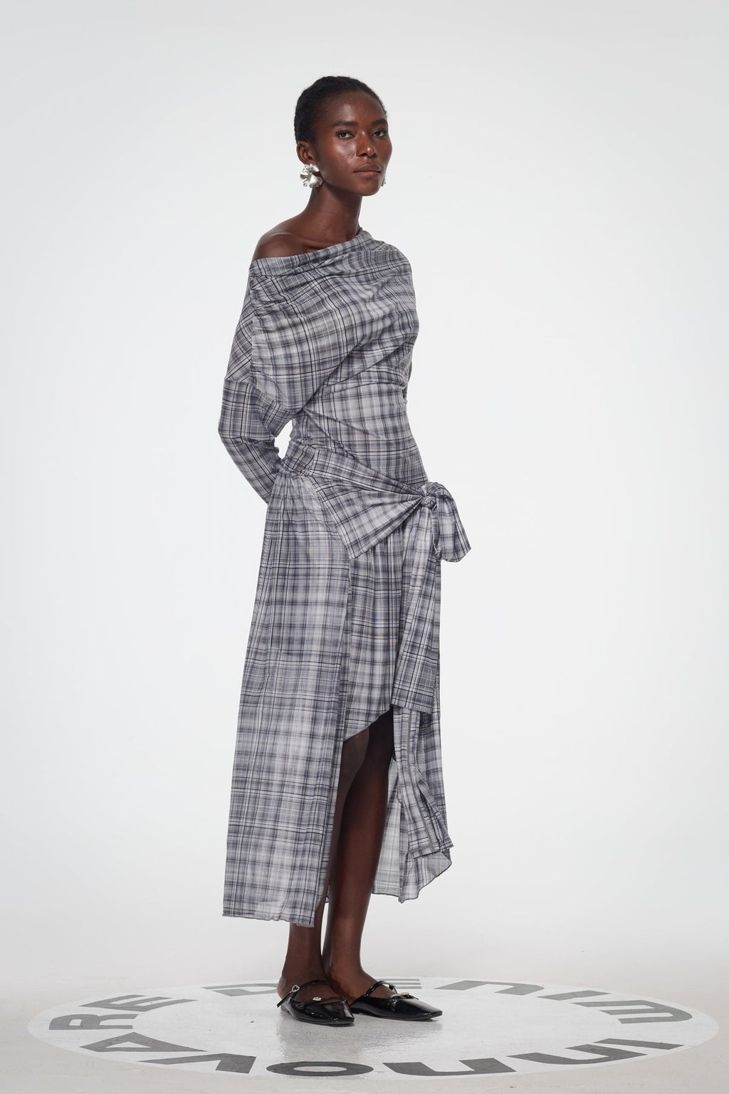 Bahija Plaid Asymmetric Split Maxi Dress