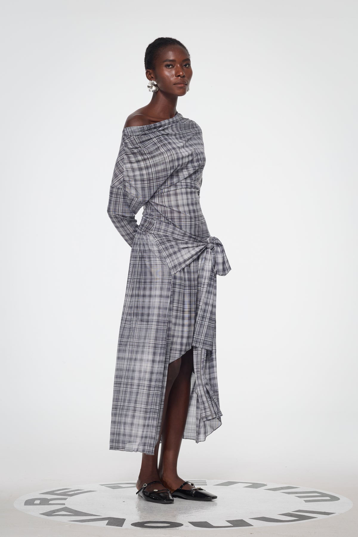 Bahija Plaid Asymmetric Split Maxi Dress