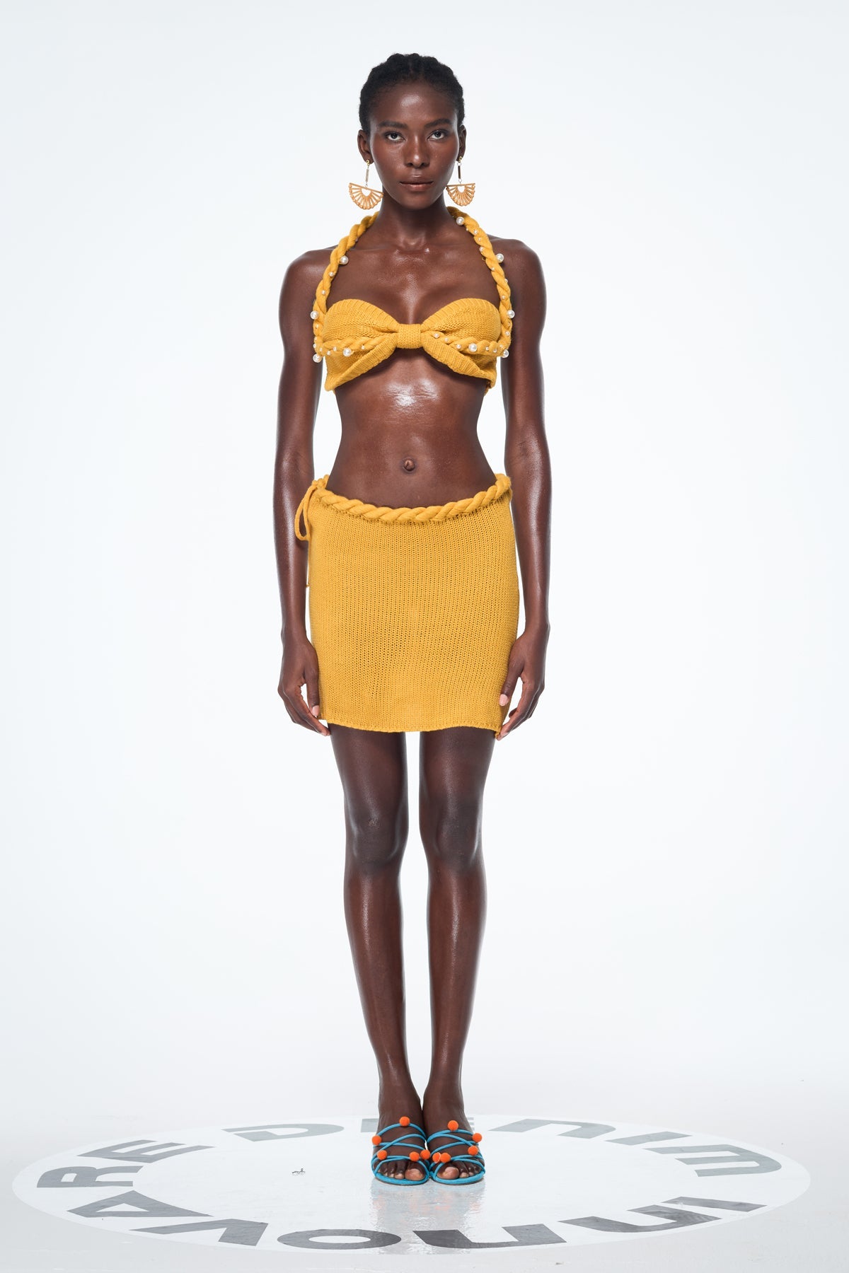 Bahtiyar Pearl Halter Neck Knit Skirt Set