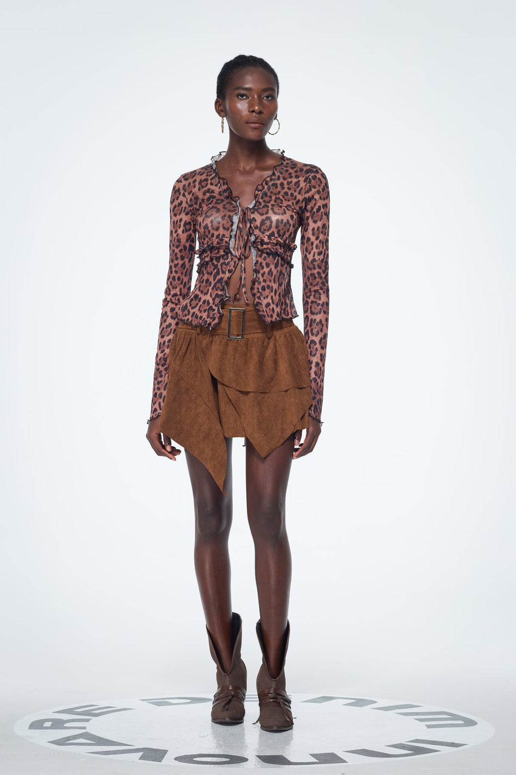 Bakar Suede Asymmetric Ruffle Mini Skirt