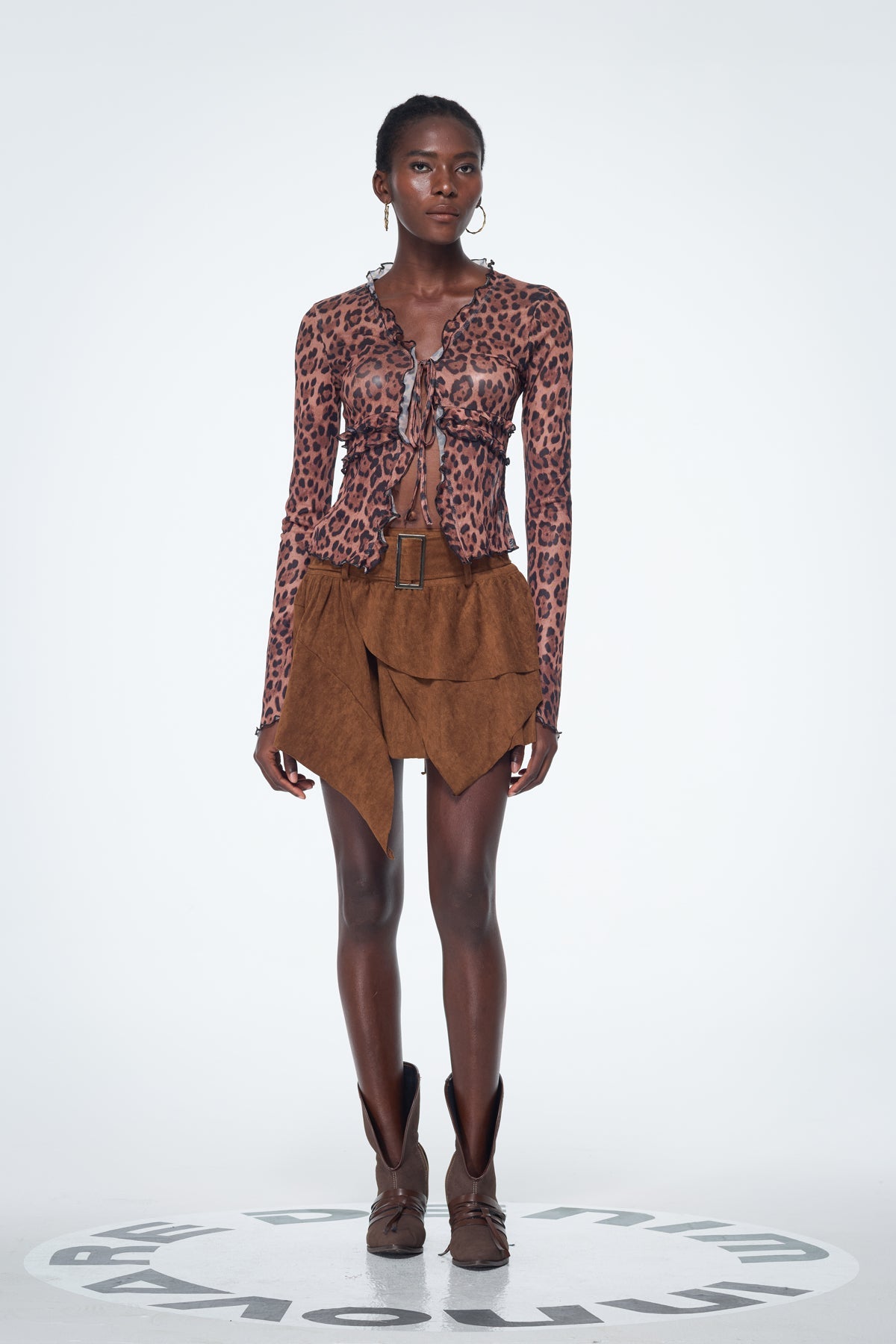 Bakar Suede Asymmetric Ruffle Mini Skirt