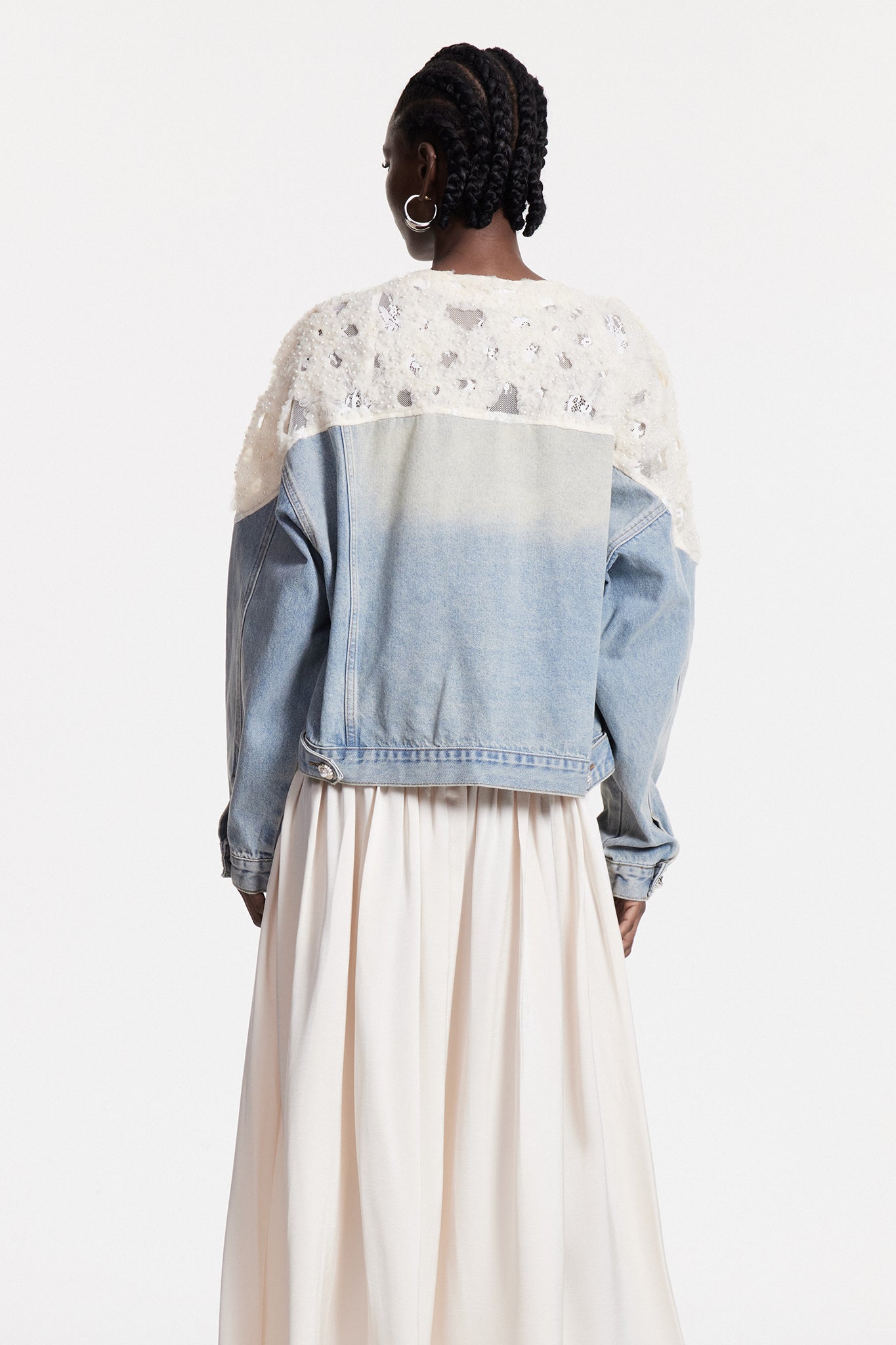 Bakhtiyar Embroidered Sequin Denim Jacket In White