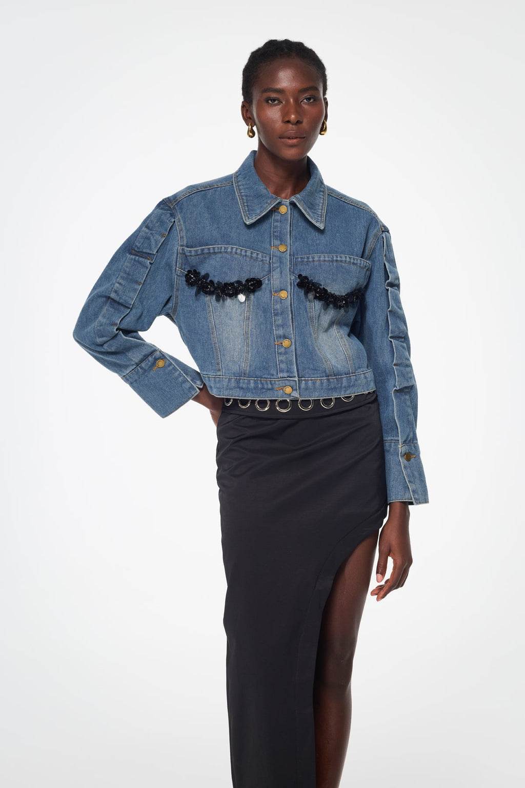 Baktygul Deconstruct Embellished Denim Jacket