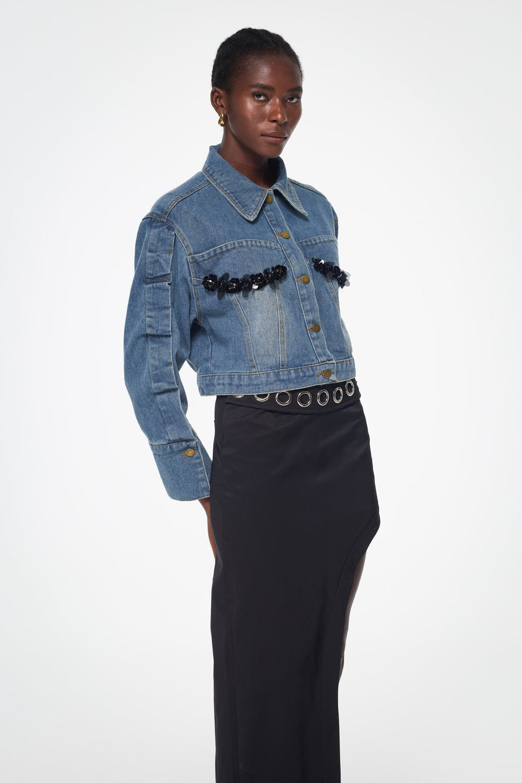 Baktygul Deconstruct Embellished Denim Jacket