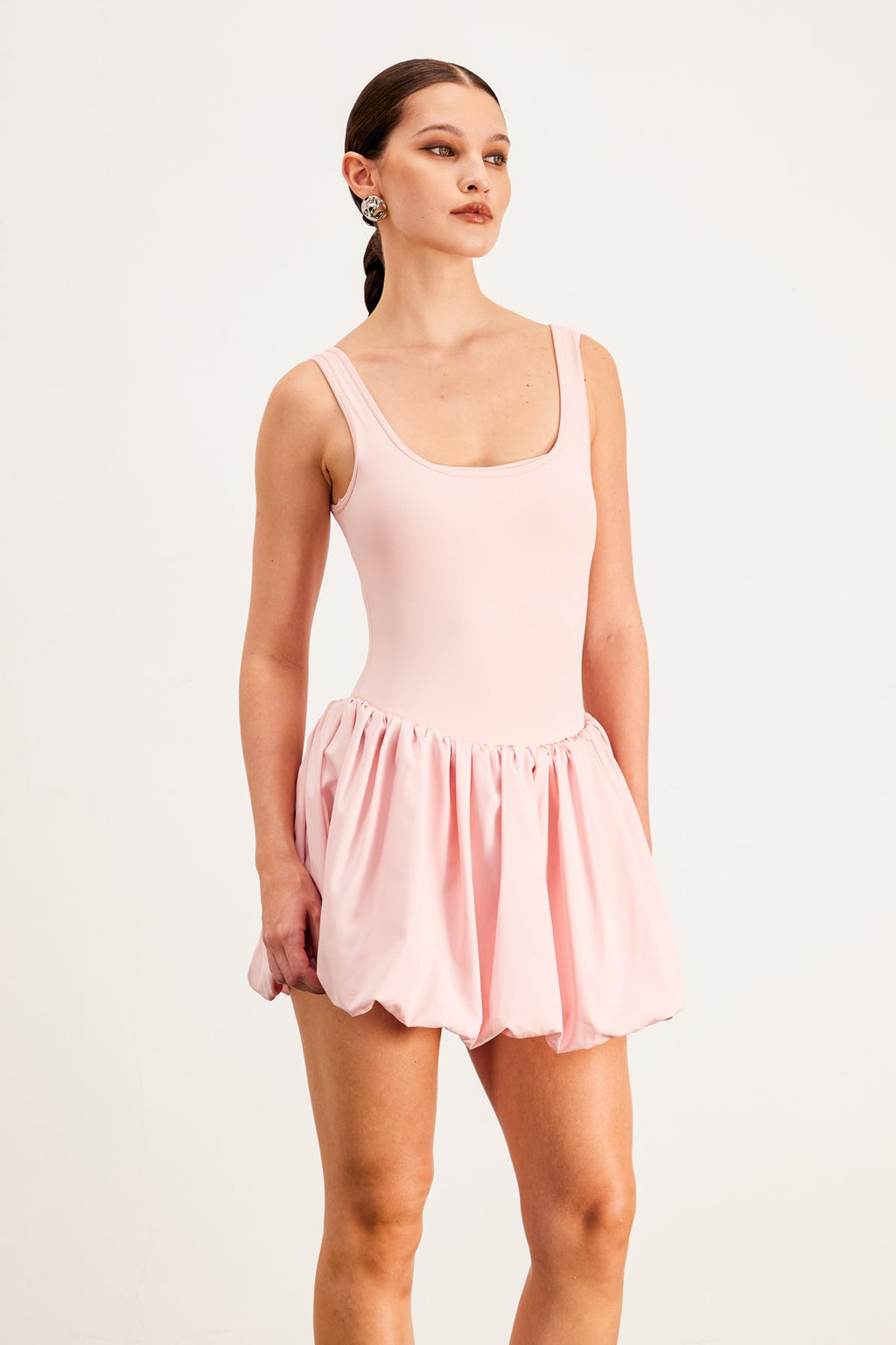 Baldo Sleeveless Bodycon Puff Mini Dress In Pink