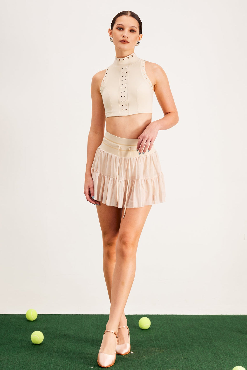 Baldovino Bodycon Ruch Skirt In Apricot