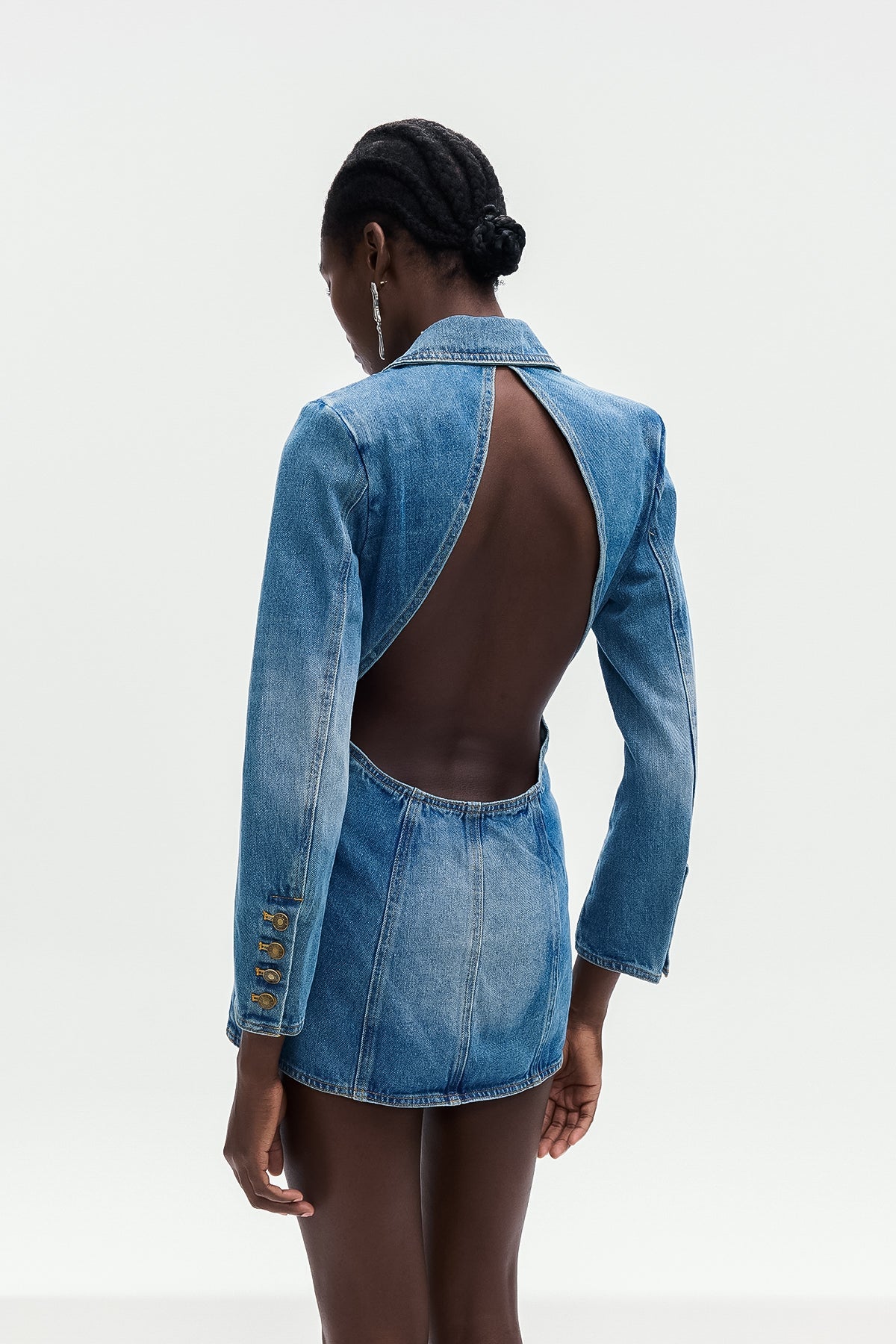 Baldwin Rhinestone Cutout Lapel Denim Mini Dress