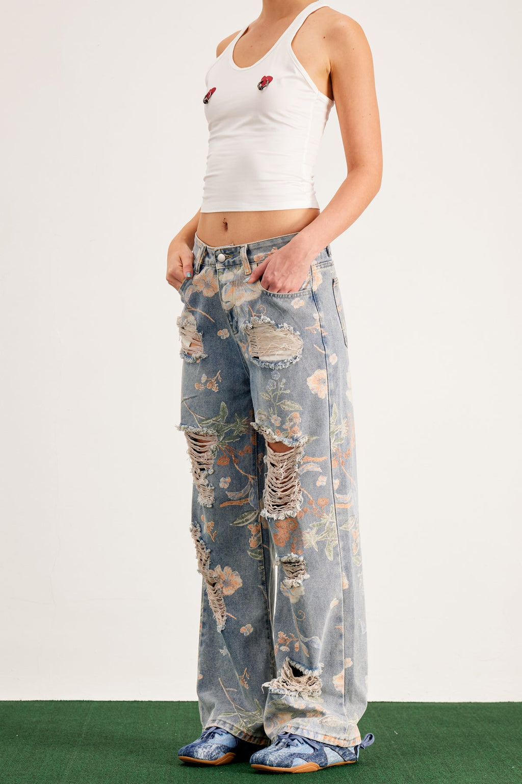 Bandile Floral Print Ripped Jeans