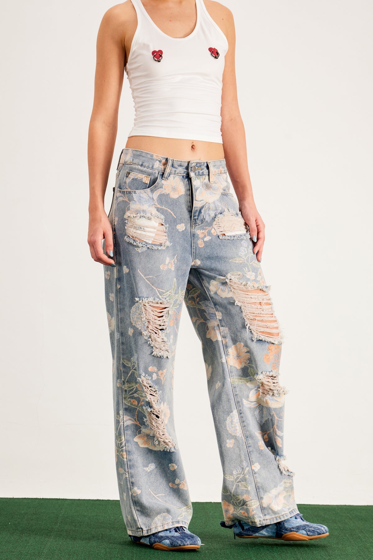 Bandile Floral Print Ripped Jeans