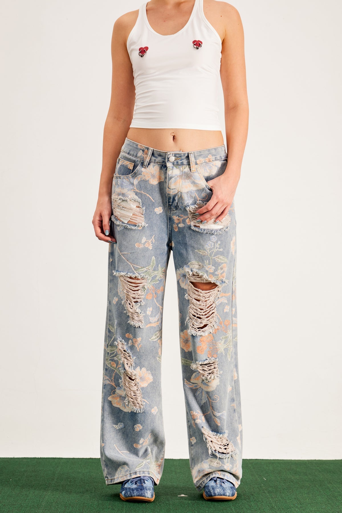 Bandile Floral Print Ripped Jeans