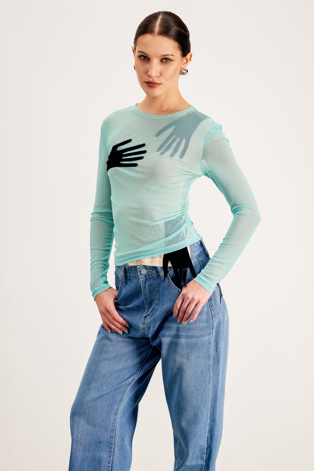 Banks Bodycon Mesh Crop Top In Blue