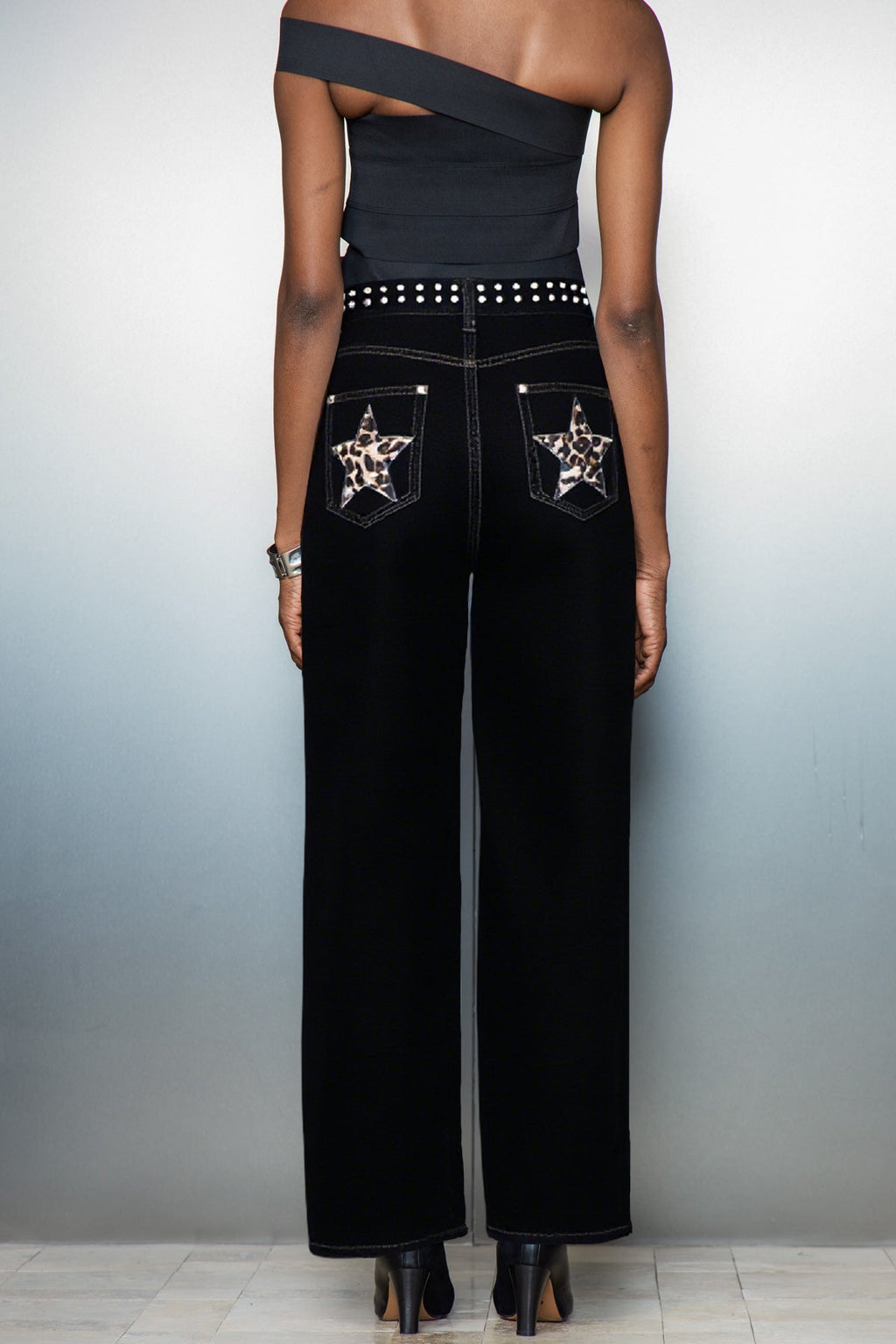 Banquo Star Embellished Wide Jeans In Black