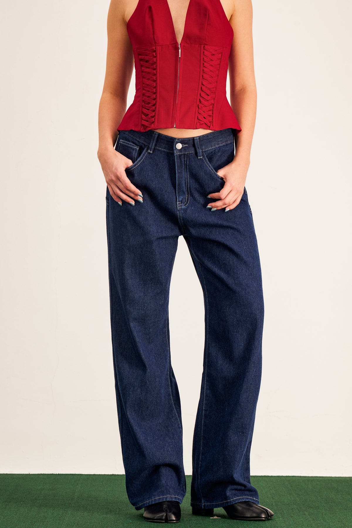 Banquo Star Wide Leg Jeans In Deep Blue