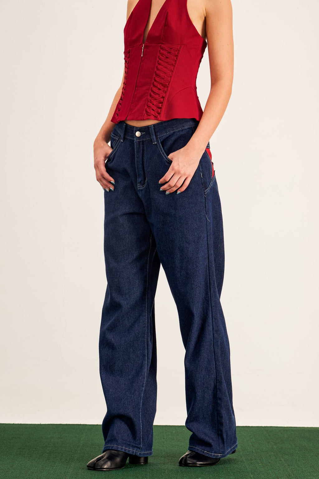 Banquo Star Wide Leg Jeans In Deep Blue