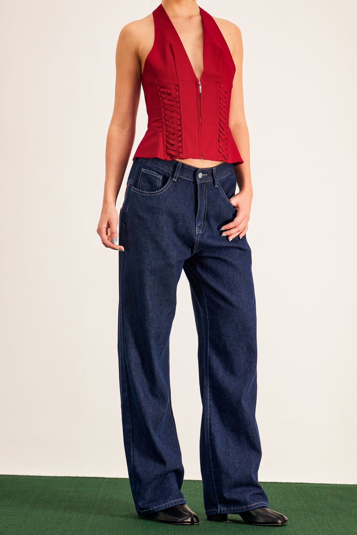 Banquo Star Wide Leg Jeans In Deep Blue