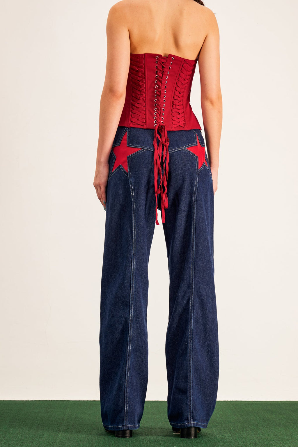 Banquo Star Wide Leg Jeans In Deep Blue