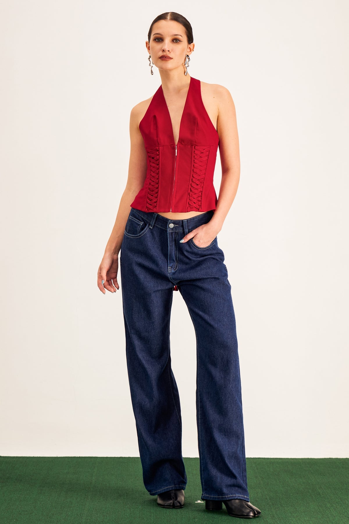 Banquo Star Wide Leg Jeans In Deep Blue