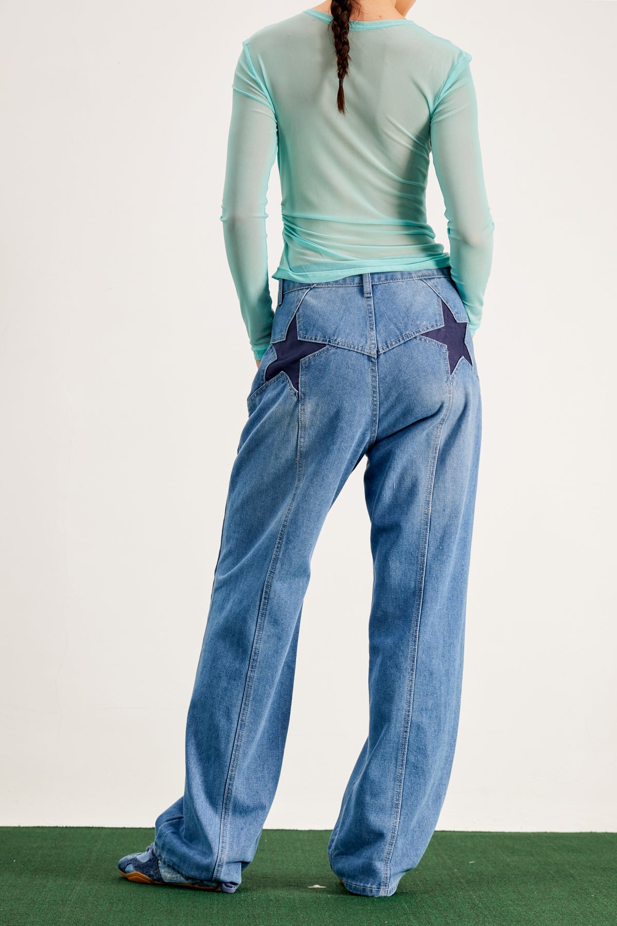 Banquo Star Wide Leg Jeans In Slight Blue