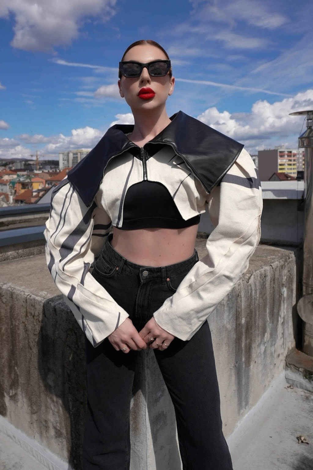 Barbara Leather Stripe Short Jacket