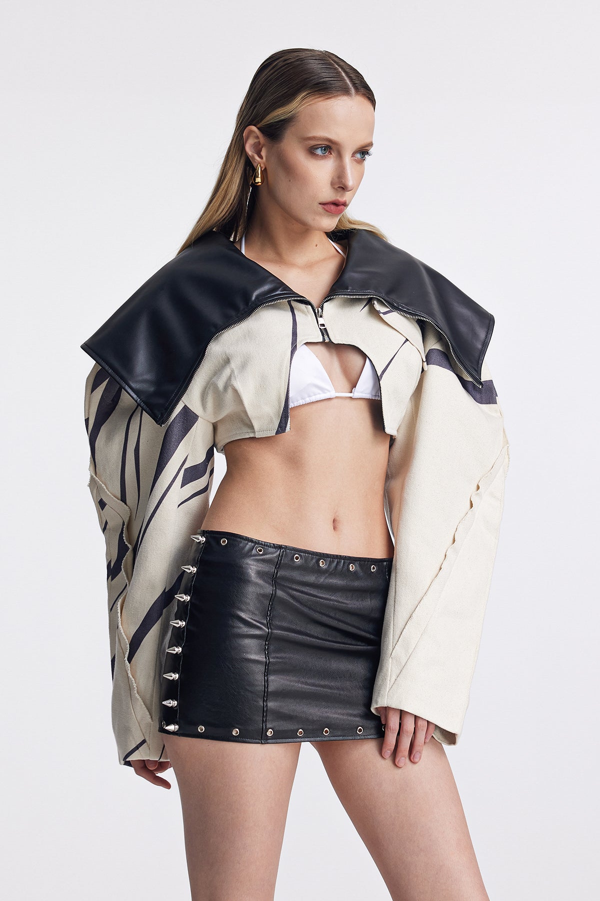 Barbara Leather Stripe Short Jacket