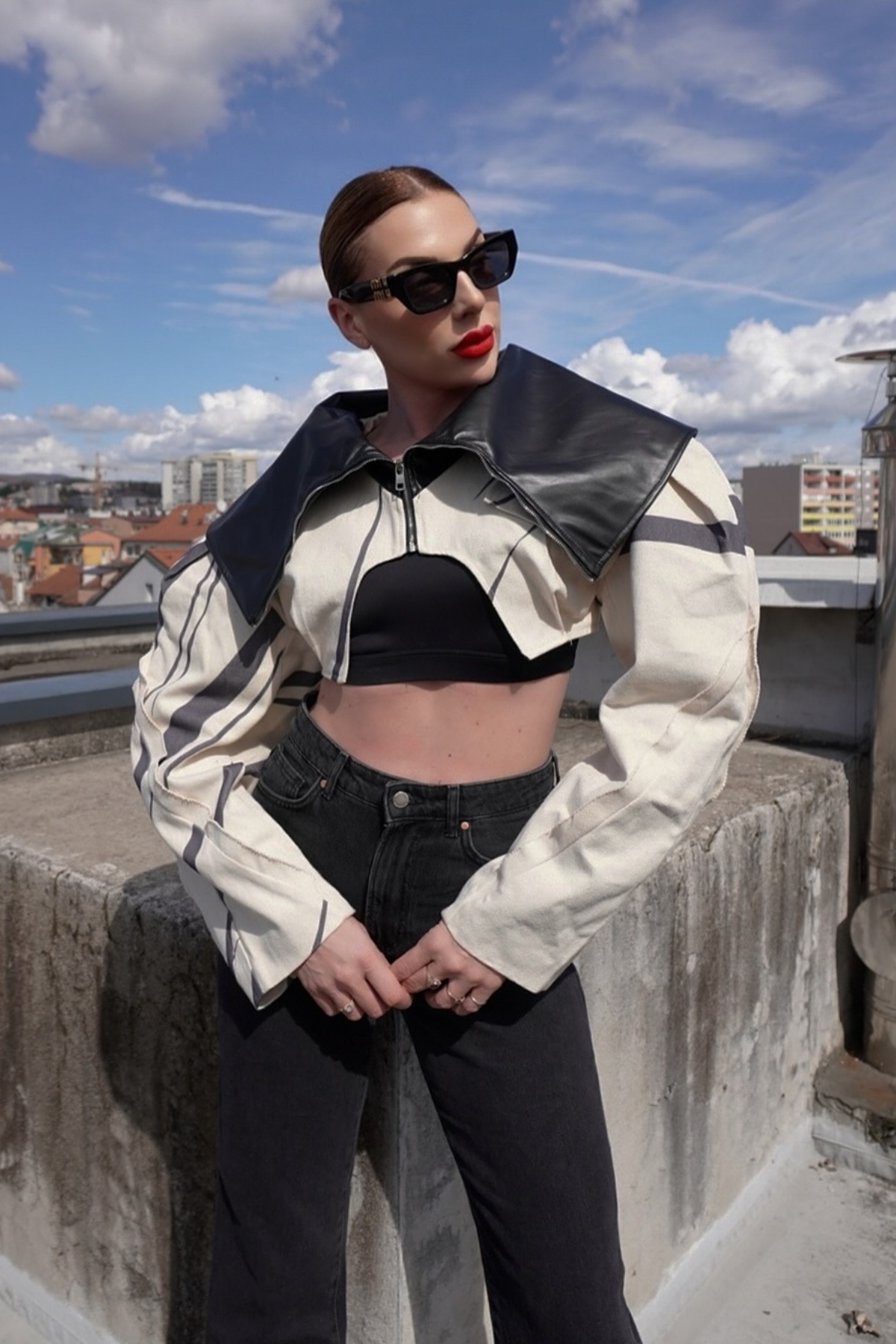 Barbara Leather Stripe Short Jacket