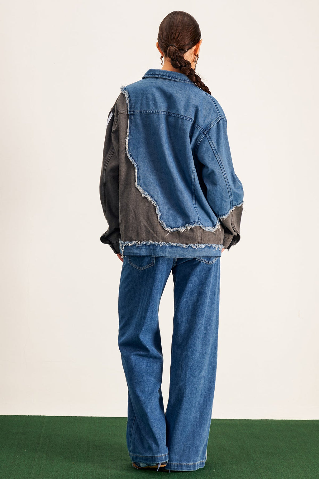 Barbora Asymmetric Deconstruct Stripe Denim Jacket