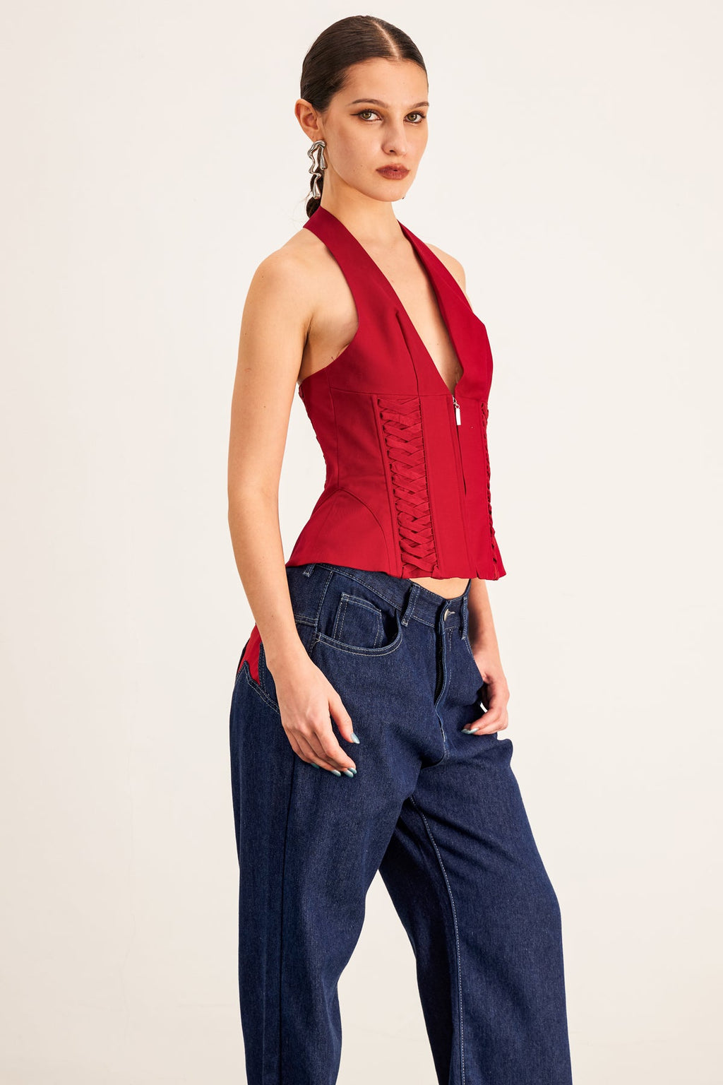 Barclay Lace Up Halter Neck Corset Top
