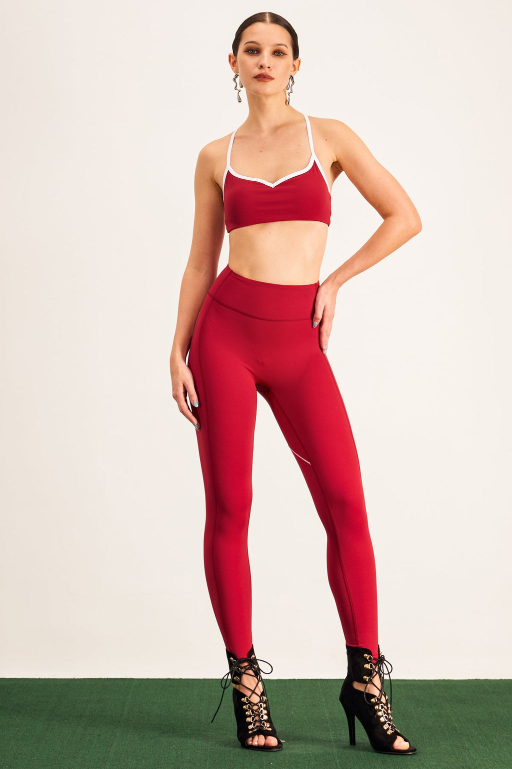 Barney Cutout Crop Bodycon Pants Set In Red