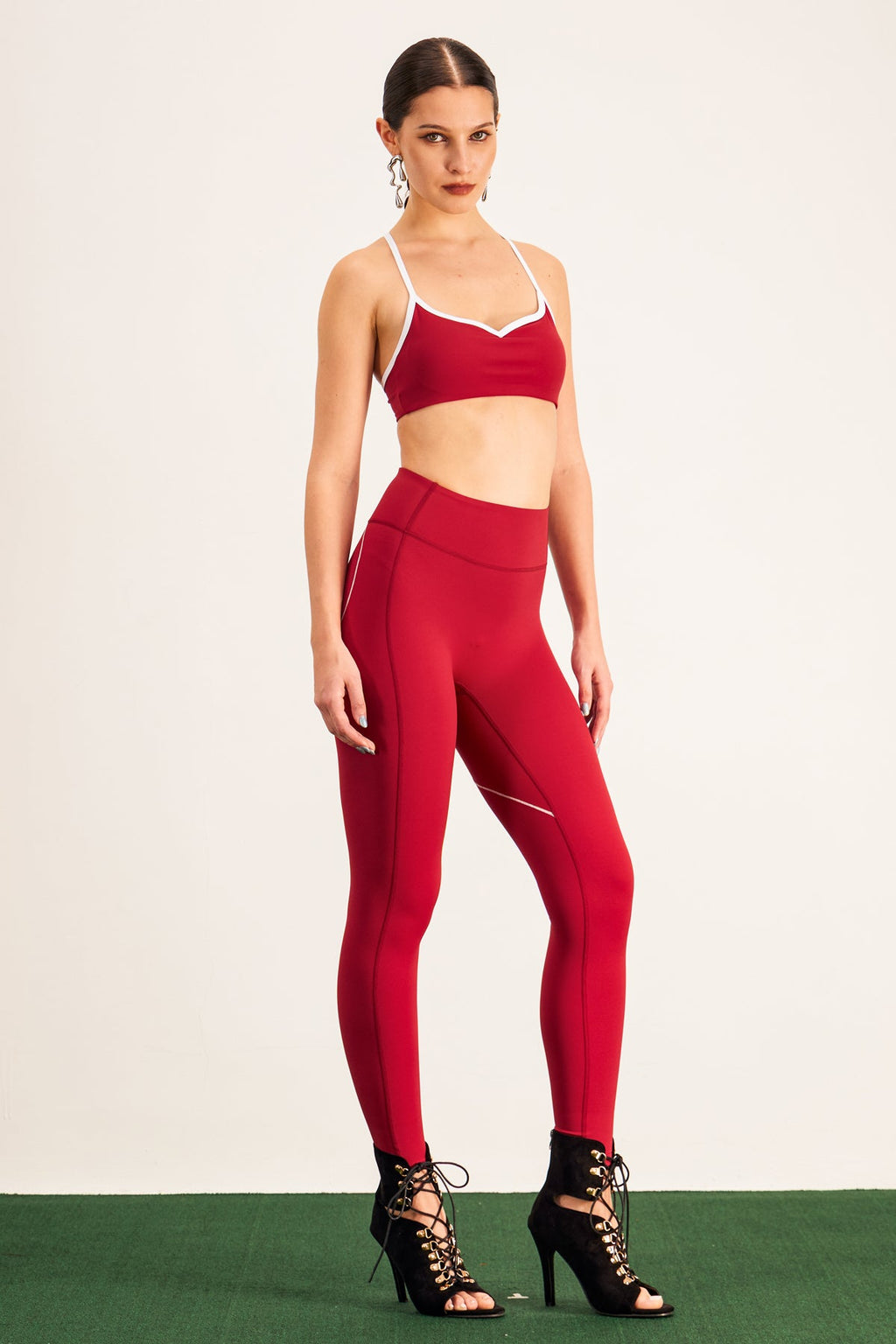Barney Cutout Crop Bodycon Pants Set In Red