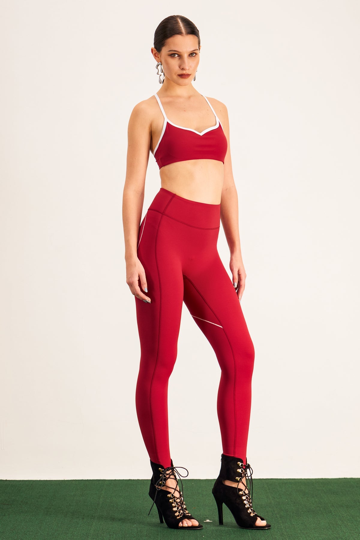 Barney Cutout Crop Bodycon Pants Set In Red