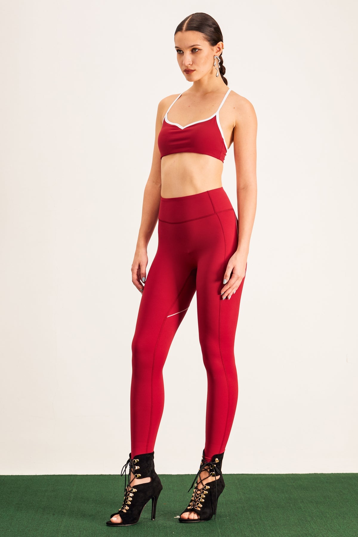 Barney Cutout Crop Bodycon Pants Set In Red