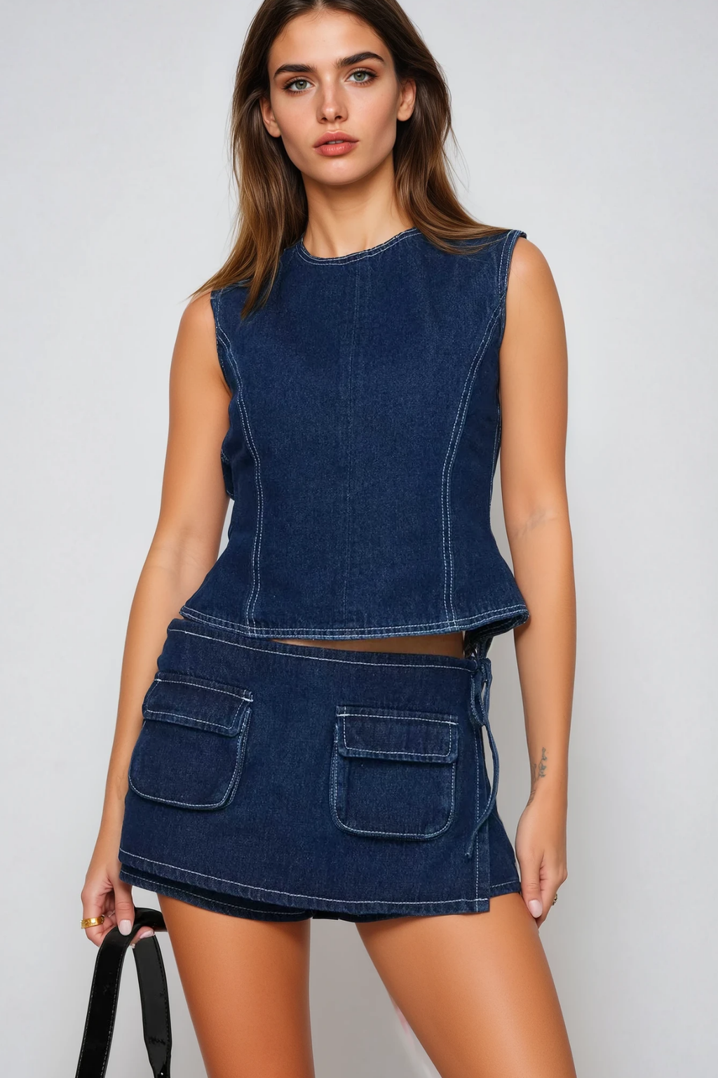 Bartholomeus Pocket Deconstruct Denim Mini Skirt In Deep Blue