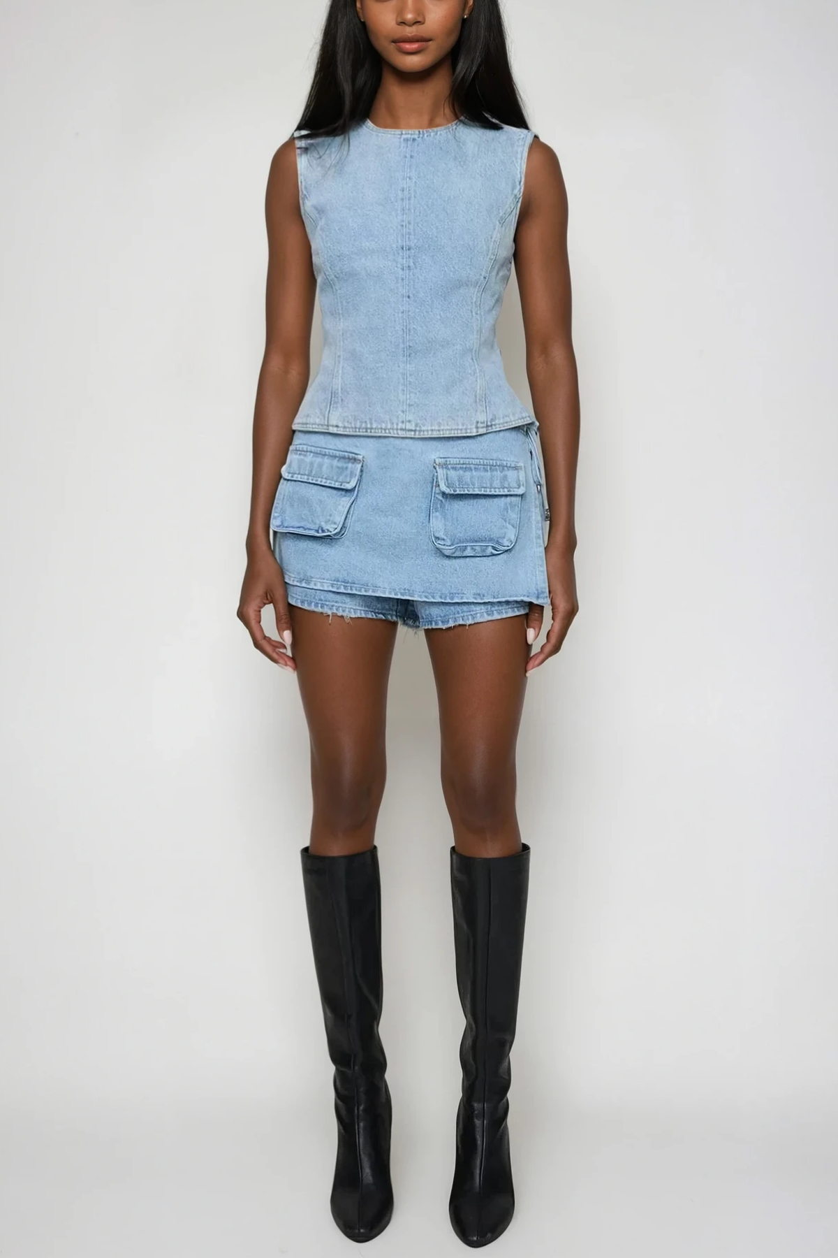 Bartholomeus Pocket Deconstruct Denim Mini Skirt In Slight Blue