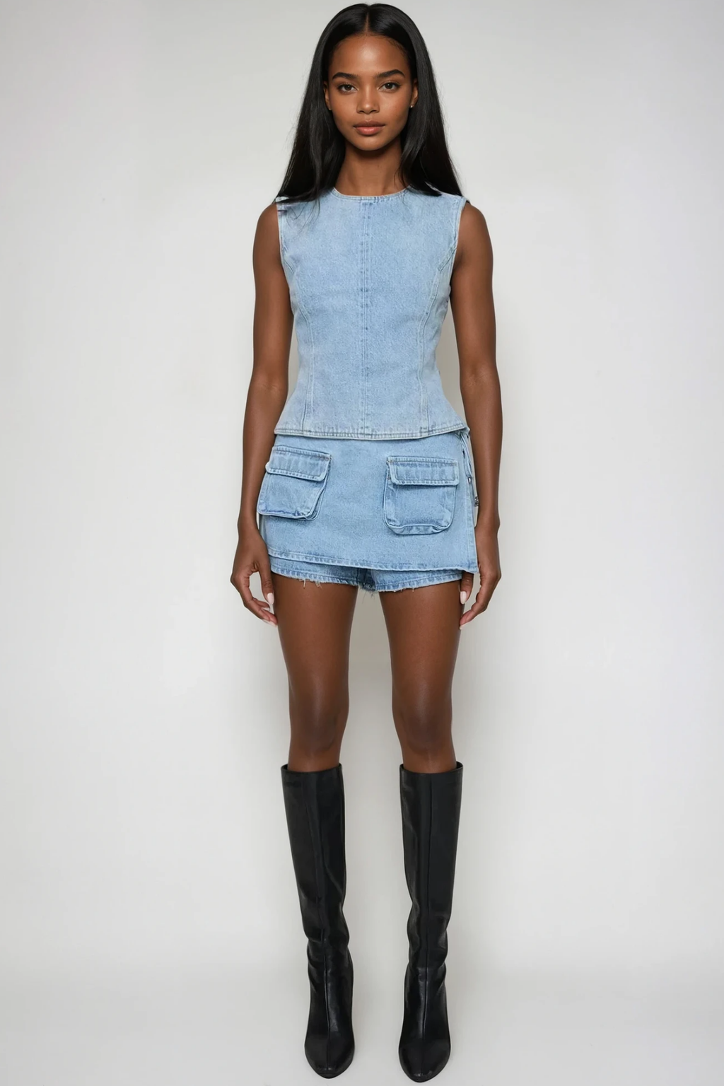Bartholomeus Pocket Deconstruct Denim Mini Skirt In Slight Blue