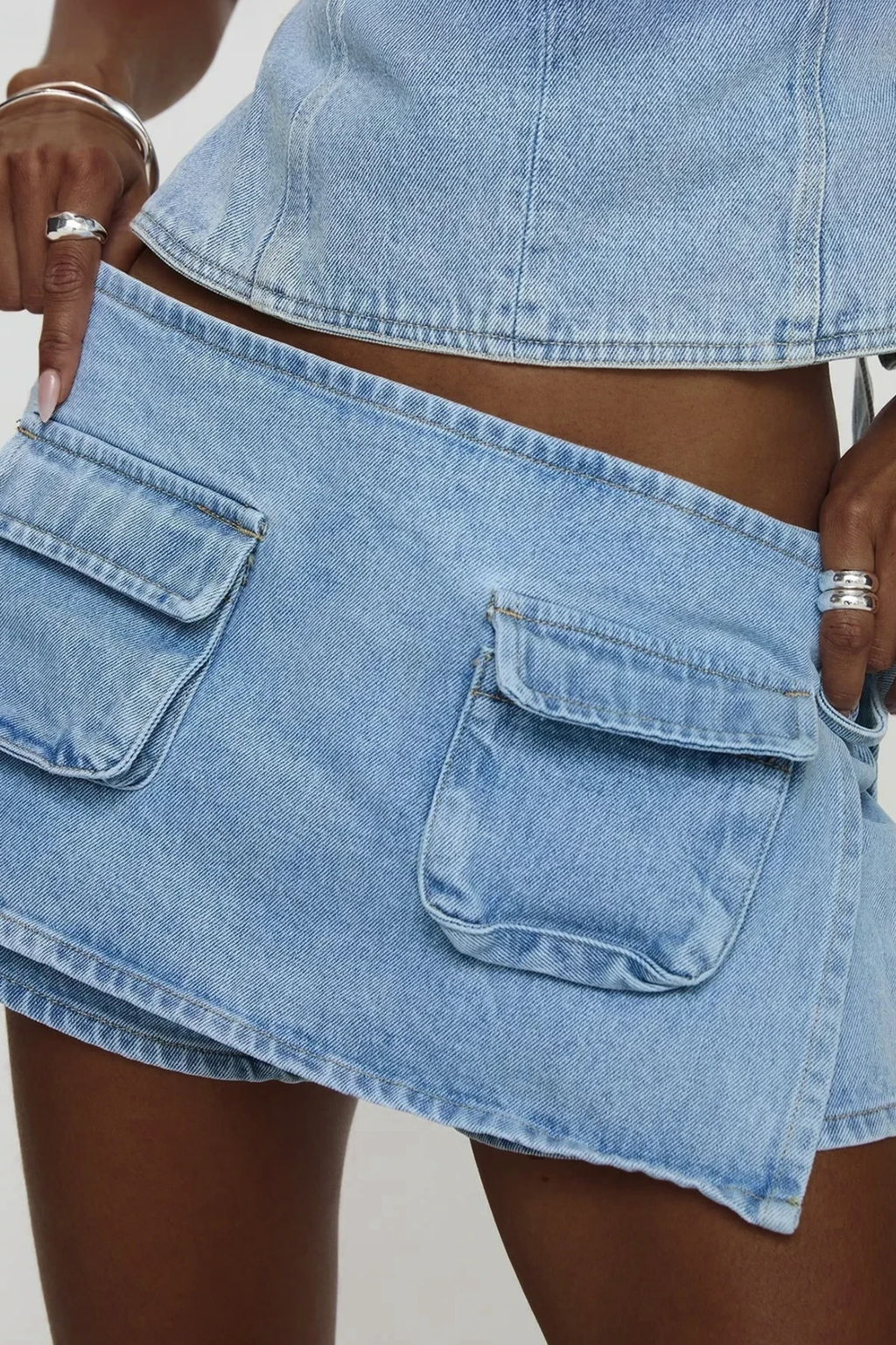 Bartholomeus Pocket Deconstruct Denim Mini Skirt In Slight Blue