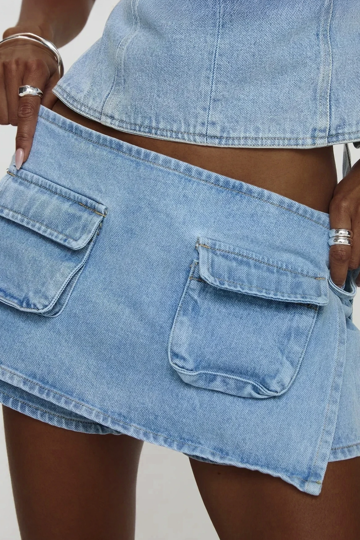 Bartholomeus Pocket Deconstruct Denim Mini Skirt In Slight Blue