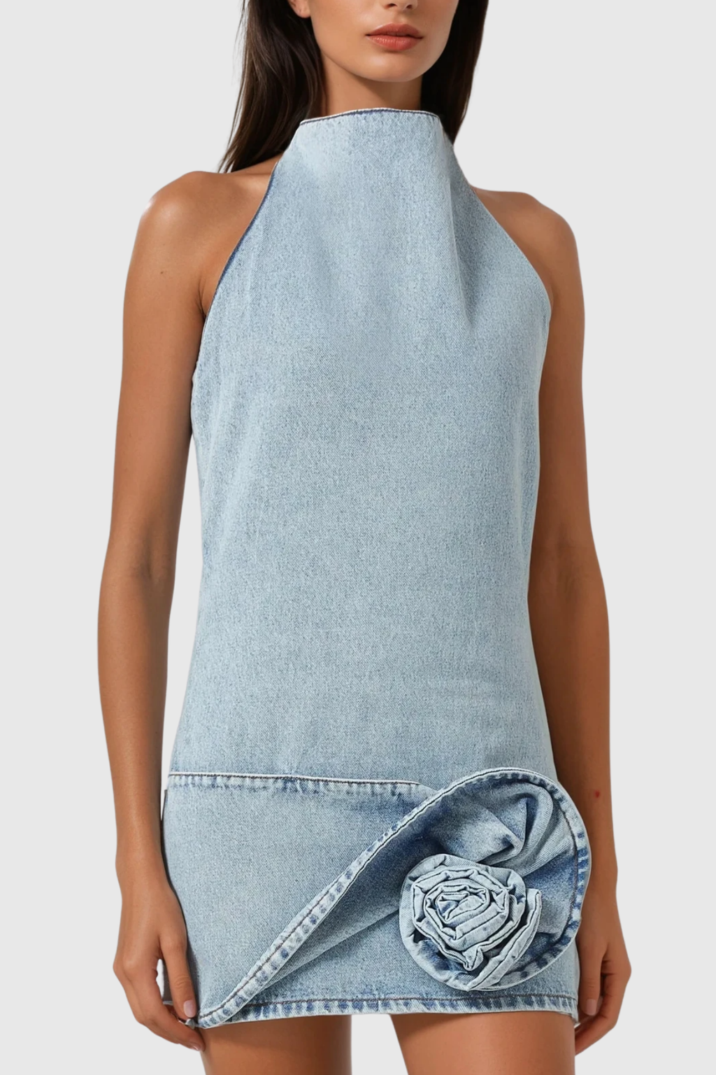 Bartolomej Flower Backless Denim Mini Dress