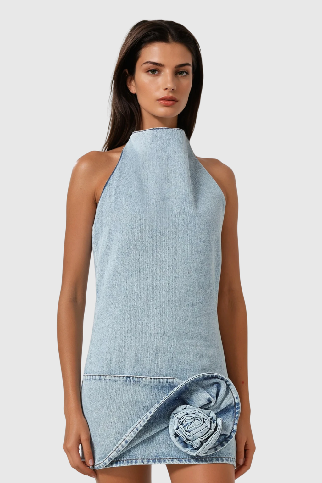 Bartolomej Flower Backless Denim Mini Dress