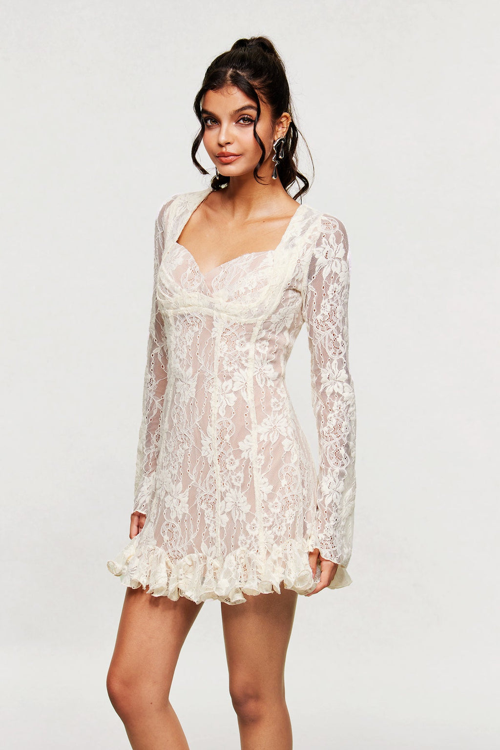 Bartosz Lace Ruffle Mini Dress In White