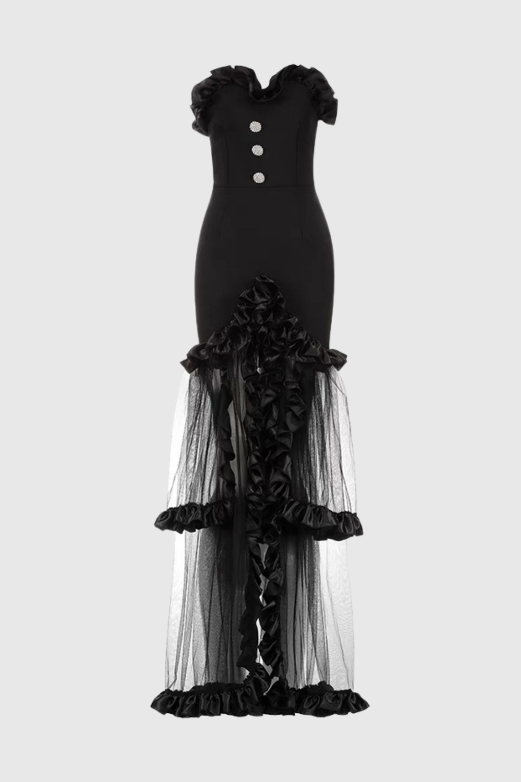 Barukh Ruffle Strapless Mesh Maxi Dress