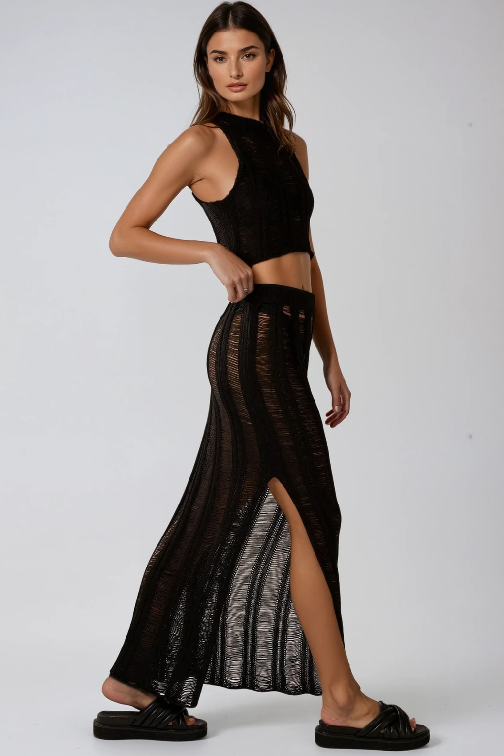 Barys Torn Cutout Knit Skirt Set