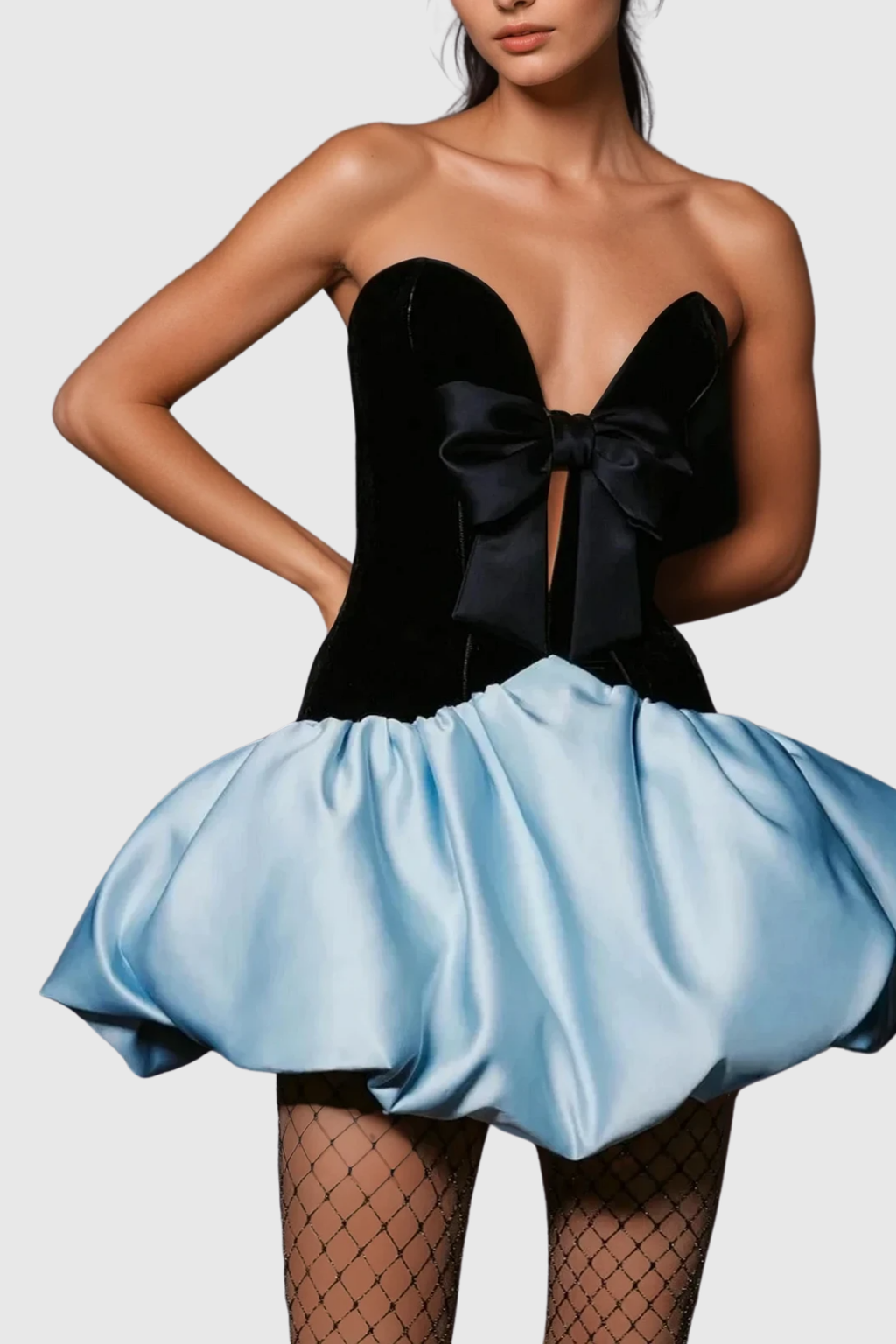 Bastian Strapless  Bow Satin Puffy Mini Dress