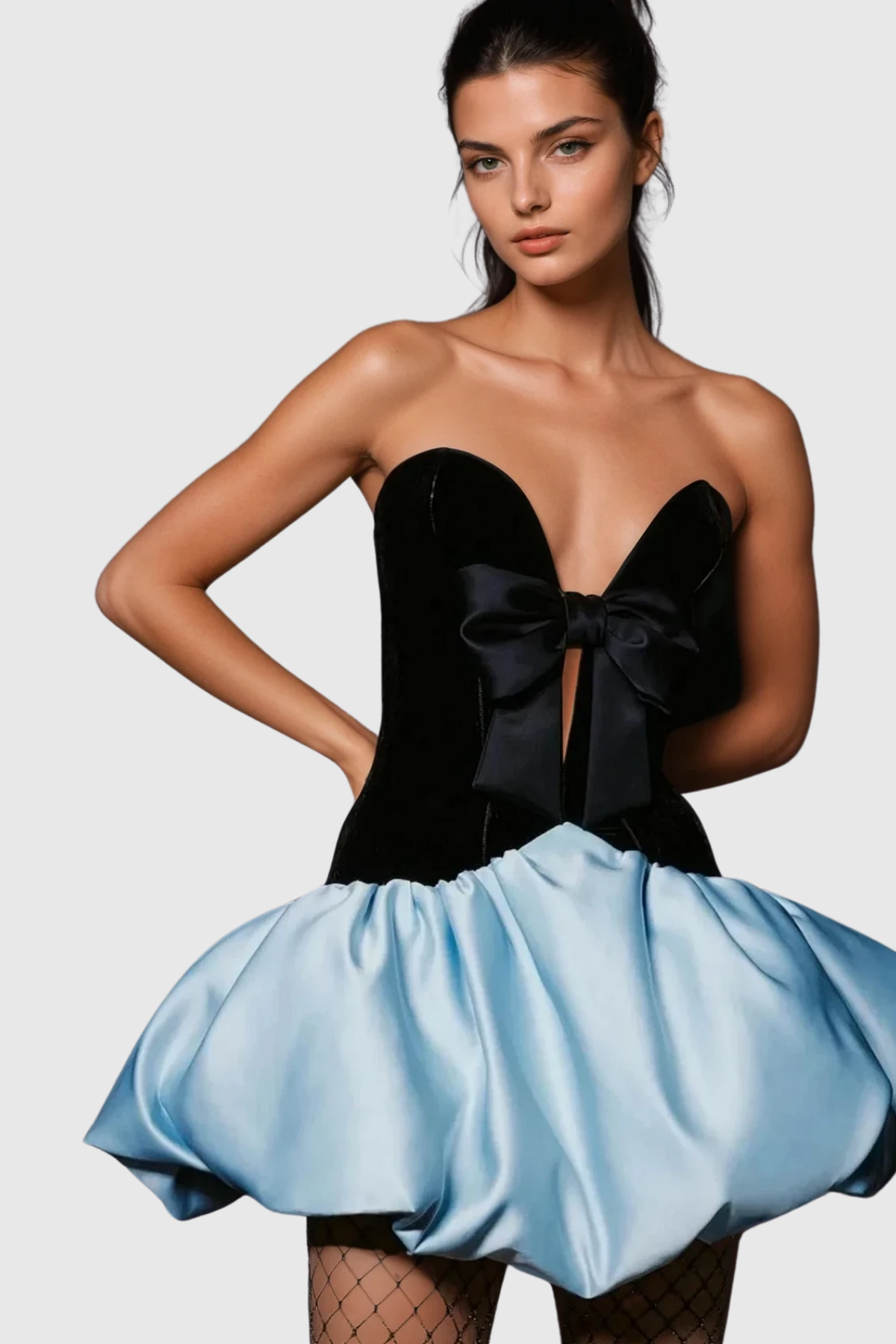 Bastian Strapless  Bow Satin Puffy Mini Dress